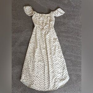 Lulus Women’s Off the Shoulder Midi Dress Cream Polka Dot Size Small